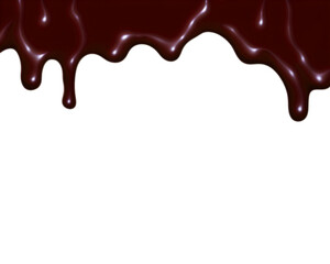 A white wall with melting chocolate on the top, tasty appealing curves. Intense brown color, studio lighting, 3d rendering.

