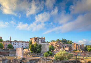 Fototapeta na wymiar View of the Roman Forum toward the Palatine Hill in Rome, Italy.