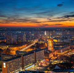 Aerial view on downtown of Berlin at night, Germany