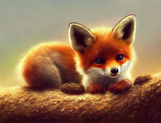 Obraz premium baby little fox, cute, a beautiful garden background
