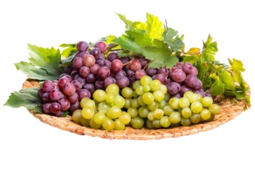 PNG, Pink and green grapes on a wicker dish