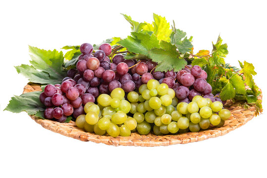 PNG, Pink and green grapes on a wicker dish