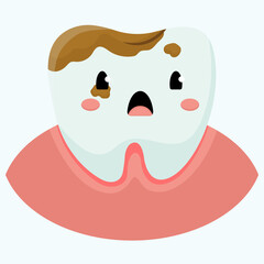 Cartoon illustration of a sick tooth. Sad kawaii tooth. Tooth with caries. Vector illustration