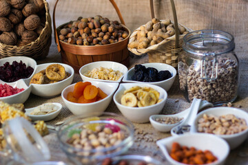 Bar with granola, dried fruits and nuts