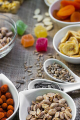 Bar with granola, dried fruits and nuts
