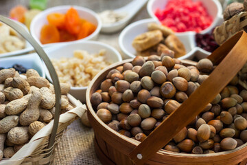 Bar with granola, dried fruits and nuts