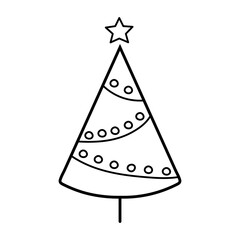 Christmas tree with garland. Hand drawn sketch icons of New Year decorative element. Isolated vector illustration in doodle line style.