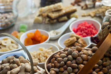 Bar with granola, dried fruits and nuts