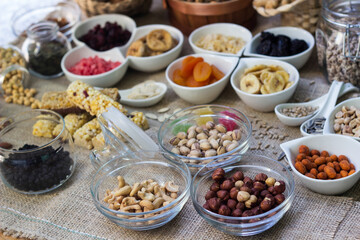 Bar with granola, dried fruits and nuts