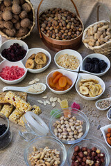 Bar with granola, dried fruits and nuts