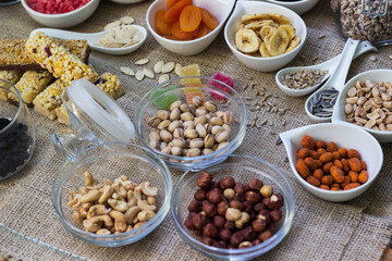 Bar with granola, dried fruits and nuts