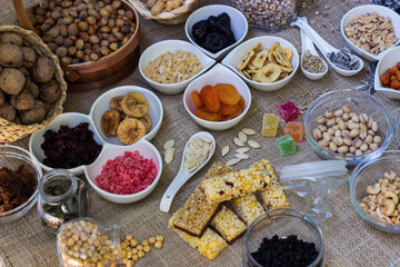 Bar with granola, dried fruits and nuts