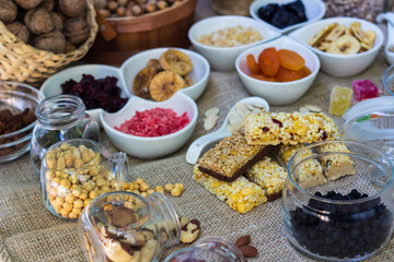 Bar with granola, dried fruits and nuts