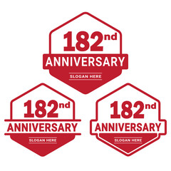 Set of 182 years Anniversary logotype design. 182nd birthday celebration logo collection. Set of anniversary design template. Vector illustration.	