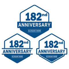 Set of 182 years Anniversary logotype design. 182nd birthday celebration logo collection. Set of anniversary design template. Vector illustration.	