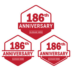 Set of 186 years Anniversary logotype design. 186th birthday celebration logo collection. Set of anniversary design template. Vector illustration.	
