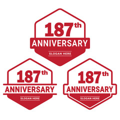 Set of 187 years Anniversary logotype design. 187th birthday celebration logo collection. Set of anniversary design template. Vector illustration.	