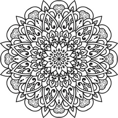 Doodle pattern with ethnic mandala ornament. Black and white illustration. Outline. Coloring page