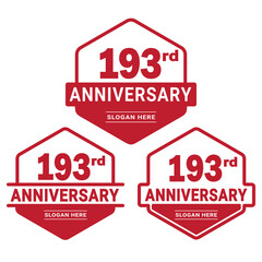 Set of 193 years Anniversary logotype design. 193rd birthday celebration logo collection. Set of anniversary design template. Vector illustration.	