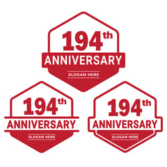 Set of 194 years Anniversary logotype design. 194th birthday celebration logo collection. Set of anniversary design template. Vector illustration.	