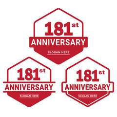Set of 181 years Anniversary logotype design. 181st birthday celebration logo collection. Set of anniversary design template. Vector illustration.	