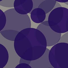 Abstract seamless pattern of random arranged overlapping transparent blue,purple shades circles.Round shapes of halftone point endless wallpaper ornament.Layering effect.For apparel,wrapping paper