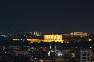 Fototapeta na wymiar Ankara Landscape. Mausoleum. Ankara, Capital city of Turkey. Ankara view with evening long exposure Anitkabir.