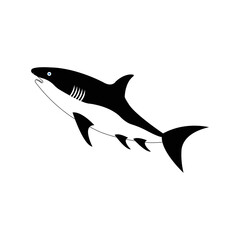 Predatory white shark fish icon | Black Vector illustration |
