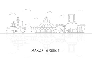 Outline Skyline panorama of  Naxos, Cyclades Islands, Greece - vector illustration
