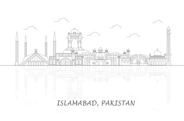 Outline Skyline panorama of city of Islamabad, Pakistan - vector illustration