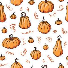 Vector seamless pattern with pumpkins. Cute design for wrappings, textile, wallpaper and backgrounds.