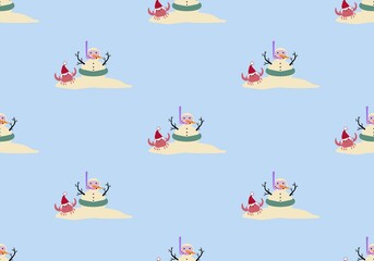 Christmas on the beach seamless snowman sand pattern for new year wrapping paper and fabrics and linens