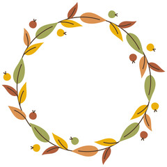 Cute flower wreaths in autumn shades with leaves and branches. Design for postcard, poster, invitation, card