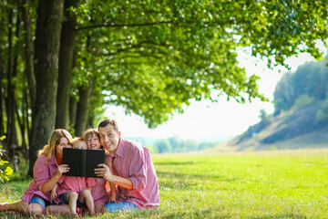 Happy family in nature