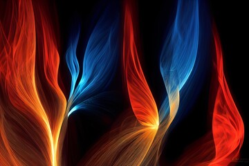 abstract illustration of red and blue flames glowing in the dark