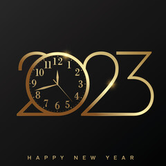 2023 Happy New Year and Merry Christmas card with golden text. Vector