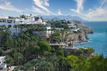 Obraz premium Views of the Montiboli hotel on the coast of Villajoyosa