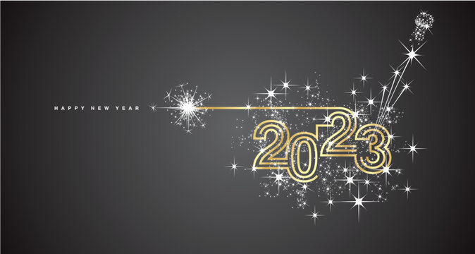 New Years Eve 2023 Compact Golden Triple Line Design White Sparkler Firework Champagne Open New Year Eve Black Vector Wallpaper Greeting Card