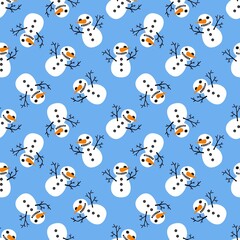 Winter Christmas seamless snowman with carrot and scarf pattern for wrapping paper and Noel and kids and fabrics