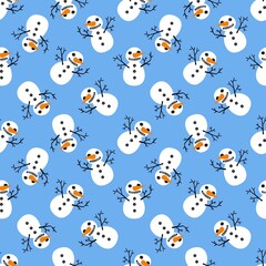 Winter Christmas seamless snowman with carrot and scarf pattern for wrapping paper and Noel and kids and fabrics