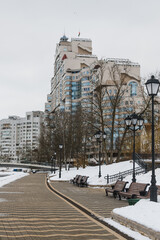 View of the embankment of the Svisloch river in Minsk, Belarus