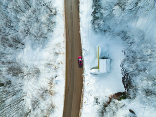 Cars in the Winding Road Drone Photo, Kartepe Ski Center Kocaeli, Izmit Turkey