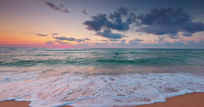 Beautiful sunrise over the sea and exotic tropical beach
