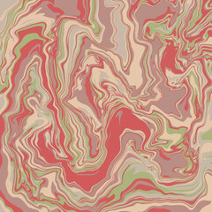 Fluid art texture. Abstract background with swirling paint effect.  Liquid acrylic picture that flows and splashes. Mixed paints for interior poster. Pink, green and beige iridescent colors.