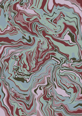 Fluid art texture. Abstract background with swirling paint effect.  Liquid acrylic picture that flows and splashes. Mixed paints for interior poster. green, pink and brown iridescent colors.