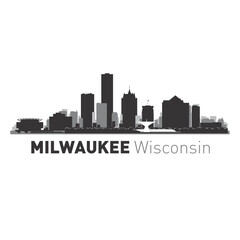 Milwaukee Wisconsin city skyline in black vector - obrazy, fototapety, plakaty
