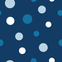 Fototapeta na wymiar Christmas White, Light Blue, and Dark Blue Polka Dots on Blue Background Surface Design Textiles Seamless Repeat Pattern Design 