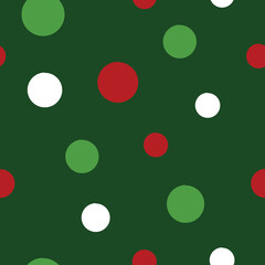 Christmas Red, White, and Green Polka Dots on Green Background Surface Design Textiles Seamless Repeat Pattern Design 