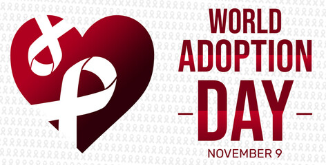 World Adoption Day Wallpaper design with ribbon and hearts. Adoption day background design