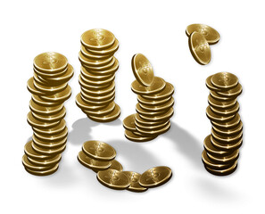 
3d illustration set of gold coins, money